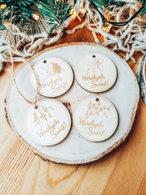 Zawieszka drewniana 5cm (10szt) GWIAZDKA Wesołych Świąt