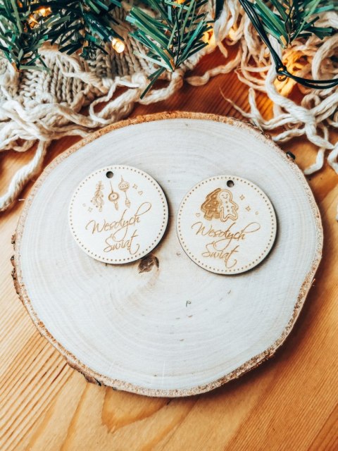 Zawieszka drewniana 5cm (10szt) GWIAZDKA Wesołych Świąt