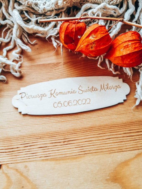 Dowolny tekst KOMUNIA - TABLICZKA 14,0cm x 4,5cm (8 wzorów)