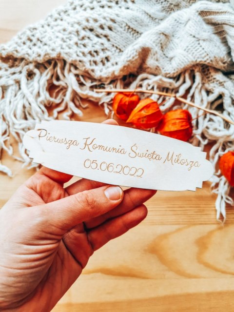 Dowolny tekst KOMUNIA - TABLICZKA 14,0cm x 4,5cm (8 wzorów)