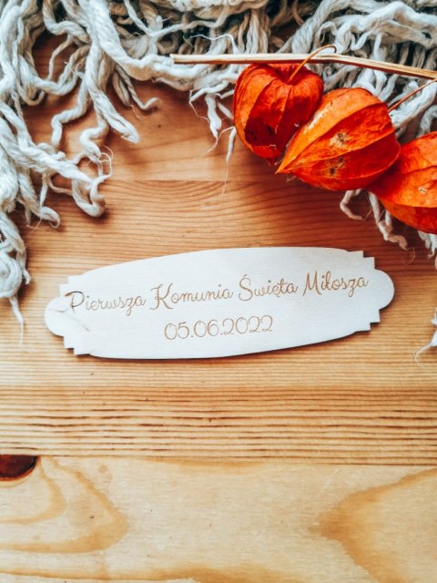 Dowolny tekst KOMUNIA - TABLICZKA 14,0cm x 4,5cm (8 wzorów)