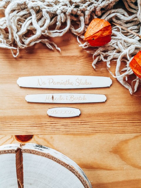 Dowolny tekst ZESTAW ŚLUBNY - TABLICZKA (3szt) 14cm/12cm/10cm (8 wzorów) - - - (tabliczki z personalizacją imionami ślub)