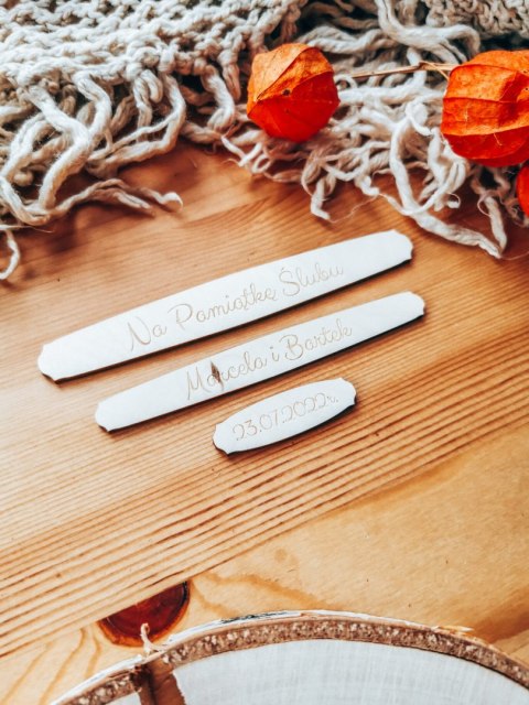 Dowolny tekst ZESTAW ŚLUBNY - TABLICZKA (3szt) 14cm/12cm/10cm (8 wzorów) - - - (tabliczki z personalizacją imionami ślub)