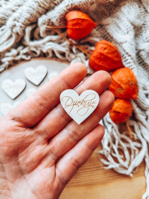 Dziękuję - SERCE (10szt) 3/4/5cm - - - (serduszka, serduszko, serca, podziękowanie, podziękowania)