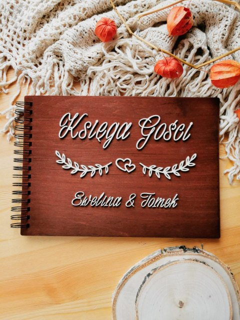 Księga Gości 01 - PEŁNY WZORNIK 24 wzory - drewniana okładka, napis 3d, album na zdjęcia
