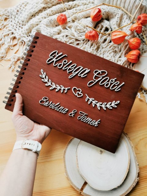 Księga Gości 01 - PEŁNY WZORNIK 24 wzory - drewniana okładka, napis 3d, album na zdjęcia