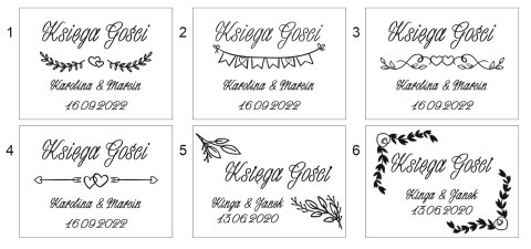 Księga Gości 01 - PEŁNY WZORNIK 24 wzory - drewniana okładka, napis 3d, album na zdjęcia