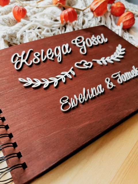 Księga Gości 01 - PEŁNY WZORNIK 24 wzory - drewniana okładka, napis 3d, album na zdjęcia