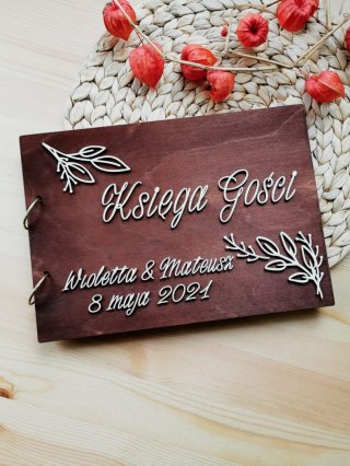 Księga Gości z drewnianą okładką - napis 3d - Gałązki 01 (album na zdjęcia)