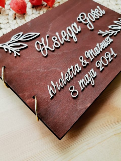 Księga Gości z drewnianą okładką - napis 3d - Gałązki 01 (album na zdjęcia)