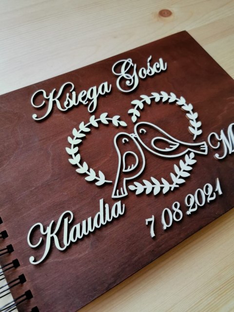 Księga Gości z drewnianą okładką - napis 3d - Gołąbki 02 (album na zdjęcia)