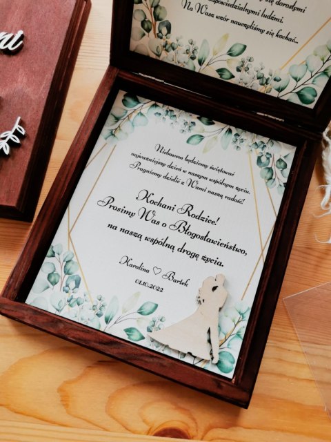 Prośba o błogosławieństwo (1szt) - 3d GAŁĄZKI 02 - zaproszenie dla Rodziców na Ślub w drewnianym pudełku