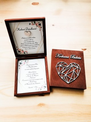 Prośba o błogosławieństwo (1szt) - 3d Serce geometryczne - zaproszenie dla Rodziców na Ślub w drewnianym pudełku
