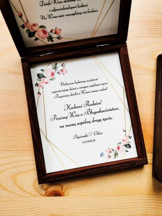 Prośba o błogosławieństwo (1szt) - 3d Serce geometryczne - zaproszenie dla Rodziców na Ślub w drewnianym pudełku