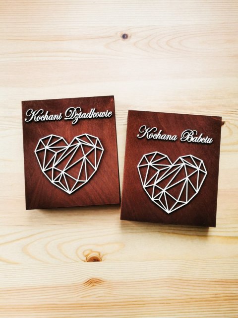 Prośba o błogosławieństwo (1szt) - 3d Serce geometryczne - zaproszenie dla Rodziców na Ślub w drewnianym pudełku