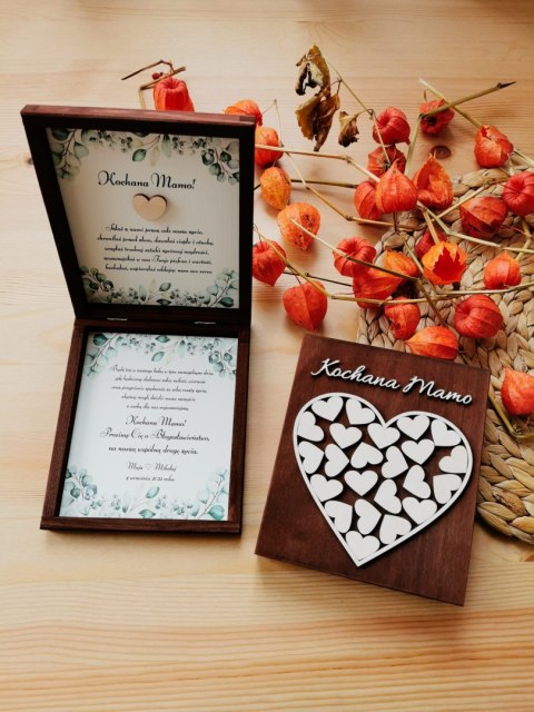 Prośba o błogosławieństwo (1szt) - 3d Serce mozaika - zaproszenie dla Rodziców na Ślub w drewnianym pudełku