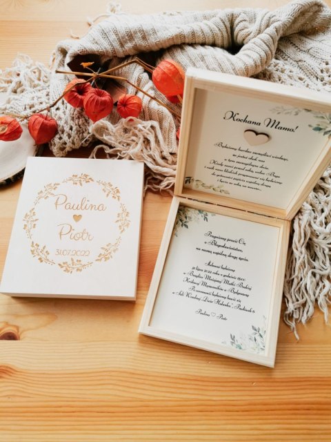 Prośba o błogosławieństwo (1szt) - 6 wzorów - zaproszenie dla Rodziców na Ślub w drewnianym pudełku