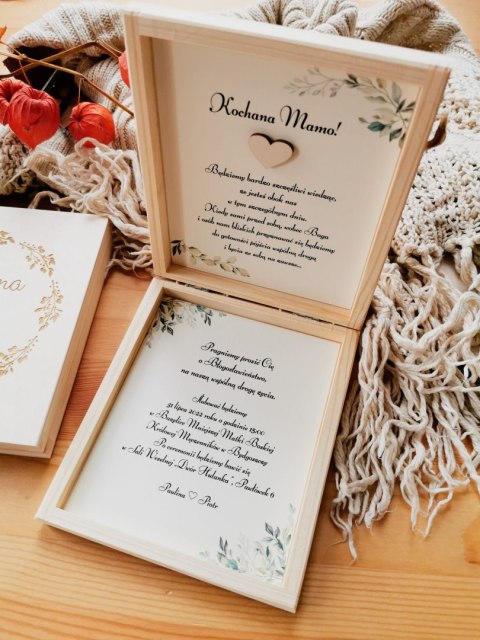 Prośba o błogosławieństwo (1szt) - 6 wzorów - zaproszenie dla Rodziców na Ślub w drewnianym pudełku