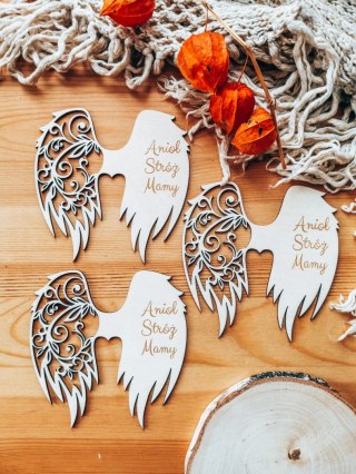 Skrzydła ANIOŁ STRÓŻ MAMY (12cm) (3szt) - kształt M-01 - (skrzydełka do aniołka, anioła aniołek, anioł)