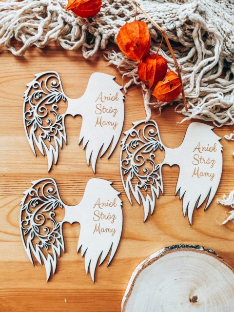 Skrzydła ANIOŁ STRÓŻ MAMY (12cm) (3szt) - kształt M-01 - (skrzydełka do aniołka, anioła aniołek, anioł)