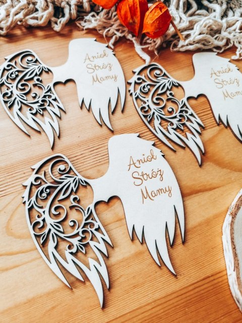 Skrzydła ANIOŁ STRÓŻ MAMY (12cm) (3szt) - kształt M-01 - (skrzydełka do aniołka, anioła aniołek, anioł)