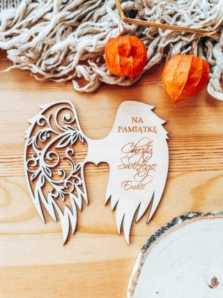 Skrzydła DOWOLNY TEKST (12cm) (1szt) - kształt M-01 - (skrzydełka do aniołka, anioła aniołek, anioł)