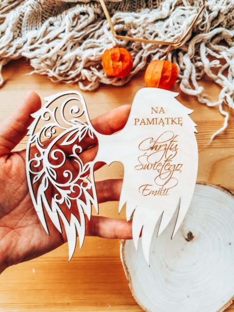 Skrzydła DOWOLNY TEKST (12cm) (1szt) - kształt M-01 - (skrzydełka do aniołka, anioła aniołek, anioł)