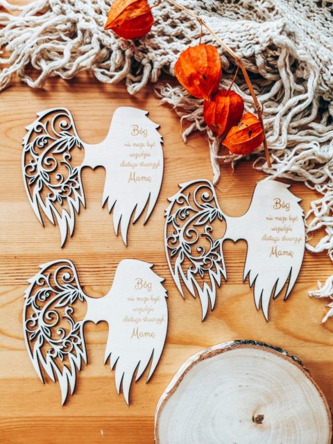 Skrzydła SENTENCJA dla MAMY (12cm) (3szt) - kształt M-01 - (skrzydełka do aniołka, anioła aniołek, anioł)
