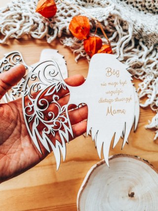 Skrzydła SENTENCJA dla MAMY (12cm) (3szt) - kształt M-01 - (skrzydełka do aniołka, anioła aniołek, anioł)