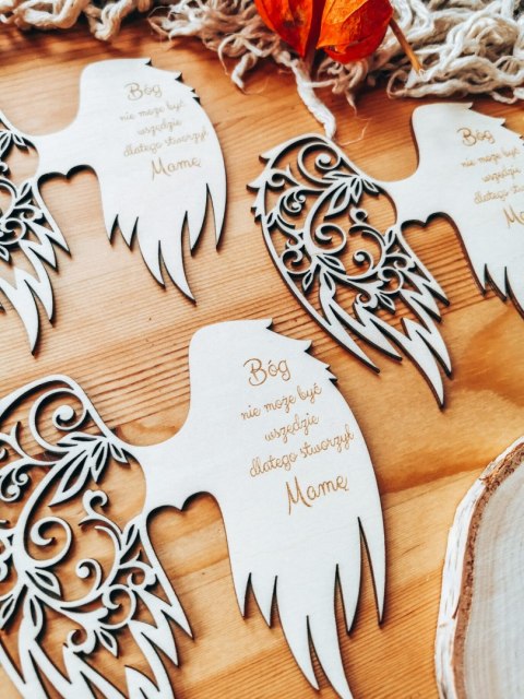 Skrzydła SENTENCJA dla MAMY (12cm) (3szt) - kształt M-01 - (skrzydełka do aniołka, anioła aniołek, anioł)