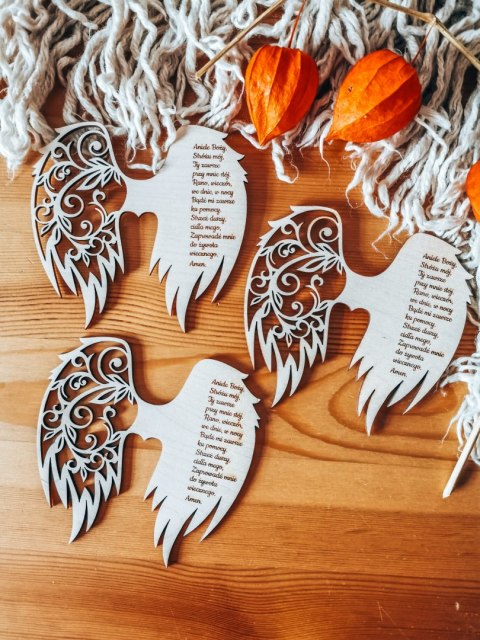 Skrzydła - modlitwa ANIELE BOŻY - (12cm) (3szt) - kształt M-01 - (skrzydełka do aniołka z modlitwą, anioła aniołek, anioł)