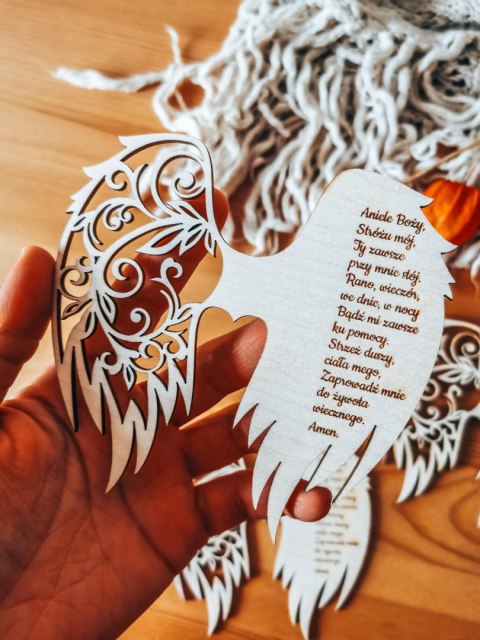 Skrzydła - modlitwa ANIELE BOŻY - (12cm) (3szt) - kształt M-01 - (skrzydełka do aniołka z modlitwą, anioła aniołek, anioł)