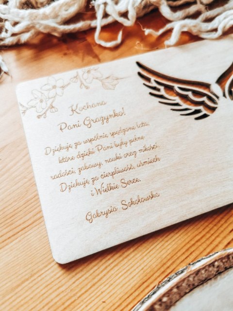 Tabliczka 9,5 x 14,5cm (1szt) - DOWOLNY TEKST, podziękowanie dla nauczyciela - - - (baza do aniołka ze skrzydełkami skrzydłami, 