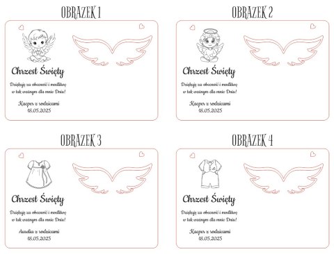 Tabliczka 9,5 x 14,5cm (2szt) - CHRZEST podziękowanie - - - (baza do aniołka ze skrzydłami skrzydełkami, skrzydełka, skrzydła, a