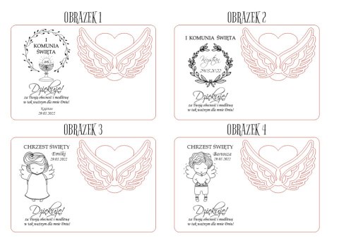 Tabliczka 9,5 x 14,5cm (2szt) - PODZIĘKOWANIE -skrzydła WYJMOWANE - - - (baza do aniołka ze skrzydełkami skrzydłami, skrzydełka,