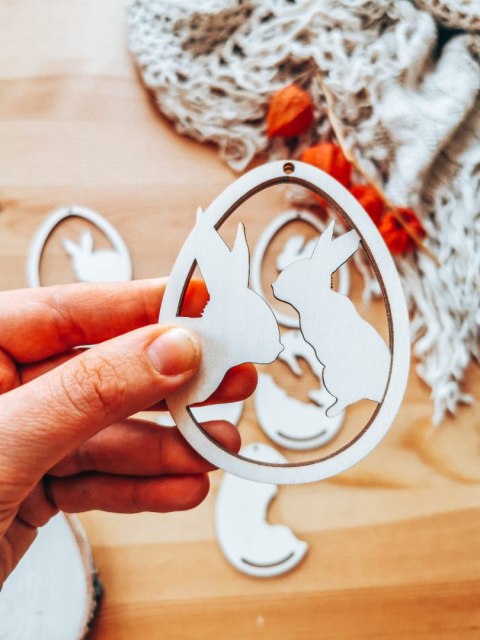 Zawieszka wielkanocna (4szt 2w1) - wzór 01 - jajko z zajączkiem