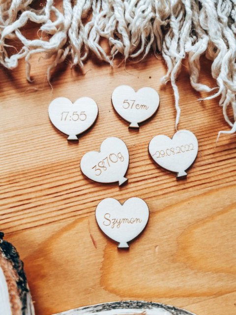 AAA METRYCZKA /IMIONA - ZESTAW 5szt BALON-SERDUSZKO 3/4/5cm - - - (dowolny tekst, serduszka imiona, serce imię, serca imienne, s