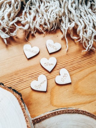 AAA METRYCZKA /IMIONA - ZESTAW 5szt SERDUSZKO 3/4/5cm - - - (dowolny tekst, serduszka imiona, serce imię, serca imienne, scrapki