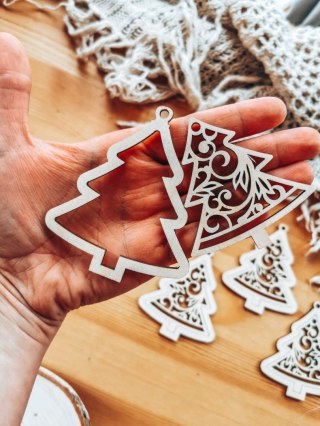 Bombka 2w1 - AŻUR 02 - choinka (4szt obręcz + środek) - - - ( baza ażurowa choinka do bombek z makramy, bombki bazy ażurowe, ani