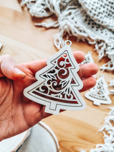 Bombka 2w1 - AŻUR 02 - choinka (4szt obręcz + środek) - - - ( baza ażurowa choinka do bombek z makramy, bombki bazy ażurowe, ani