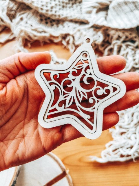 Bombka 2w1 - AŻUR 02 - gwiazda (4szt obręcz + środek) - - - ( baza ażurowa gwiazdka do bombek z makramy, bombki bazy ażurowe, an