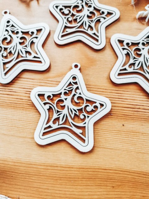 Bombka 2w1 - AŻUR 02 - gwiazda (4szt obręcz + środek) - - - ( baza ażurowa gwiazdka do bombek z makramy, bombki bazy ażurowe, an