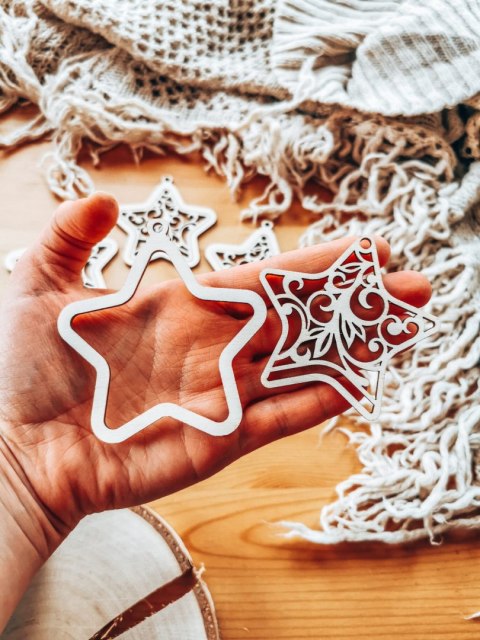 Bombka 2w1 - AŻUR 02 - gwiazda (4szt obręcz + środek) - - - ( baza ażurowa gwiazdka do bombek z makramy, bombki bazy ażurowe, an