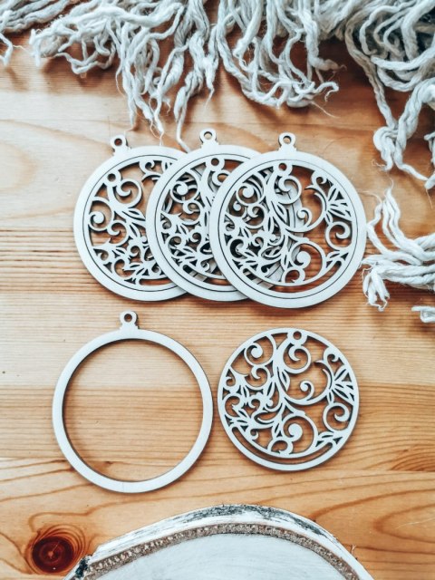 Bombka 2w1 - AŻUR 02 - koło (4szt obręcz + środek) - - - ( baza ażurowa do bombek z makramy, bombki bazy ażurowe, aniołek do ani