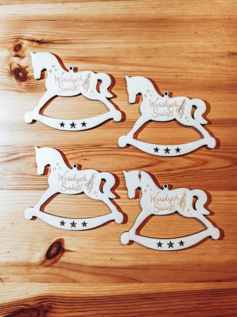 Bombka - KONIK - Wesołych Świąt (4szt) - - - ( baza ażurowa do bombek z makramy, bombki bazy ażurowe, koń na biegunach)