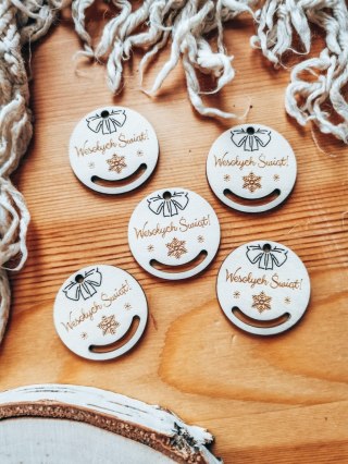 Bombka - mini-bombka Wesołych Świąt (4cm/8cm) (5szt) - (zawieszka na choinkę baza do bombki zawieszki breloczka breloka brelocze