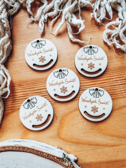 Bombka - mini-bombka Wesołych Świąt (4cm/8cm) (5szt) - (zawieszka na choinkę baza do bombki zawieszki breloczka breloka brelocze