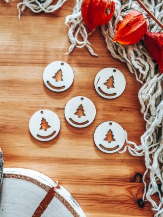 Bombka - mini-bombka z choinką (4cm/8cm) (5szt) - (zawieszka na choinkę baza do bombki zawieszki breloczka breloka breloczek Gwi