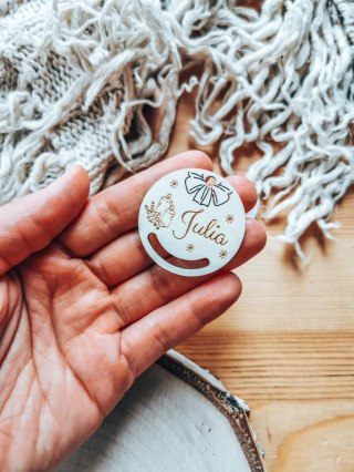 Bombka z imieniem - MINI 4cm - Świeca - - - (dowolny tekst, imienna, imienne bombki i zawieszki firmowe z LOGO, do makramy)