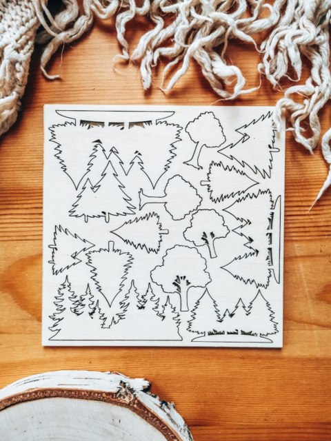 DEKOR - zestaw Drzewa 01 (14,5cm x 14,5cm) - - - (choinka las drzewko drzewo choinki)